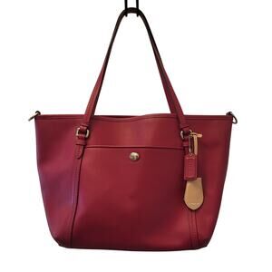 Coach Peyton 25667 Red Leather Pocket Tote Shoulder Bag Purse Handbag